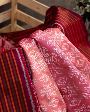 Peach Twill Silk Saree with maroonish red handwoven patola border