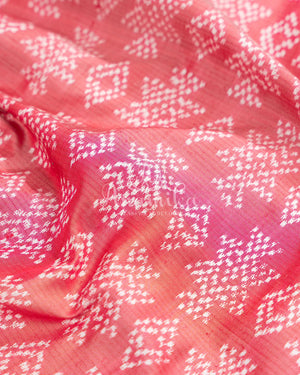 Peach Twill Silk Saree with maroonish red handwoven patola border