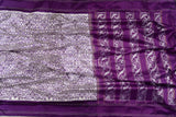 White/Purple Ikkat Silk Saree with purple puff sleeves blouse