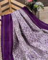 White/Purple Ikkat Silk Saree with purple puff sleeves blouse