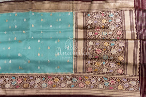 Blue/Brown Kora Banarasi Saree with beautiful meenakari border