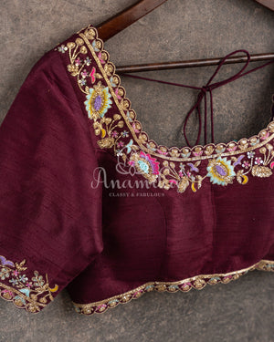 Blue/Brown Kora Banarasi Saree with beautiful meenakari border