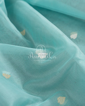 Blue/Brown Kora Banarasi Saree with beautiful meenakari border