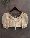 Off white Puff sleeves blouse with multi color thread and zardosi work