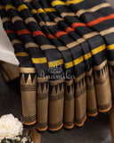 Black multi color stripes saree on Banarasi Silk - paired with black handwork blouse
