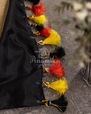 Black multi color stripes saree on Banarasi Silk - paired with black handwork blouse