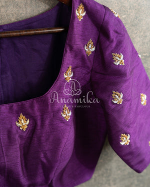 Purple Chanderi Tissue Saree with hand work blouse