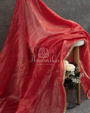Red Chanderi Tissue Saree with hand work blouse