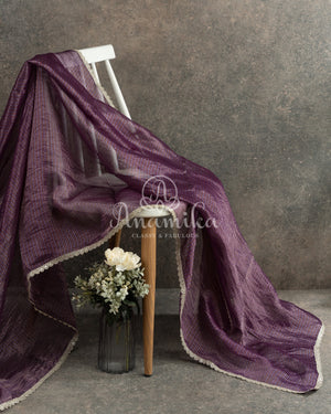 Purple Chanderi Tissue Saree with hand work blouse