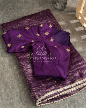 Purple Chanderi Tissue Saree with hand work blouse