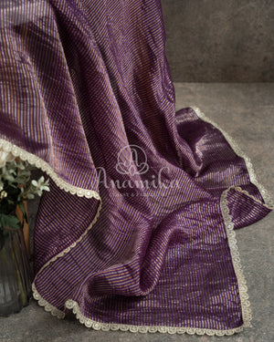 Purple Chanderi Tissue Saree with hand work blouse