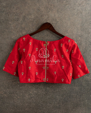 Red Chanderi Tissue Saree with hand work blouse