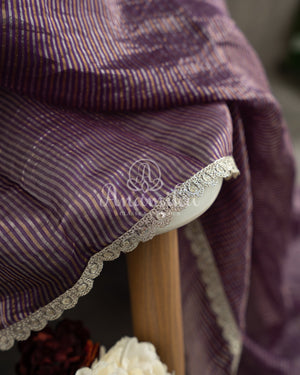 Purple Chanderi Tissue Saree with hand work blouse