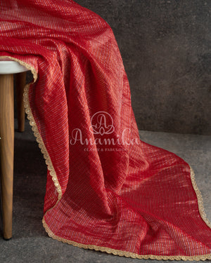 Red Chanderi Tissue Saree with hand work blouse