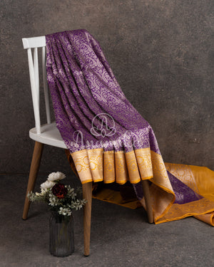 Royal Purple Banarasi saree with a graceful yellow border