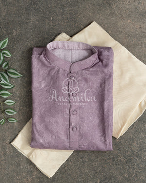 Lavender Self Embroidered Kurta on soft Jute base fabric