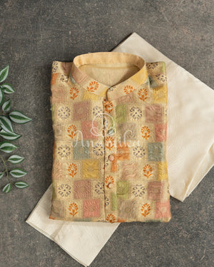 Lemon Yellow Printed Kurta on Silk base fabric