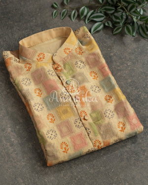 Lemon Yellow Printed Kurta on Silk base fabric