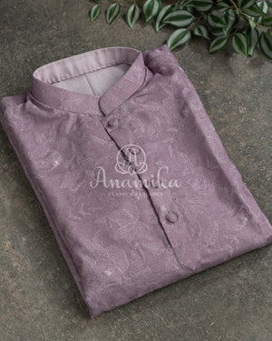 Lavender Self Embroidered Kurta on soft Jute base fabric
