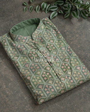 Sage Green Embroidered Kurta on Silk