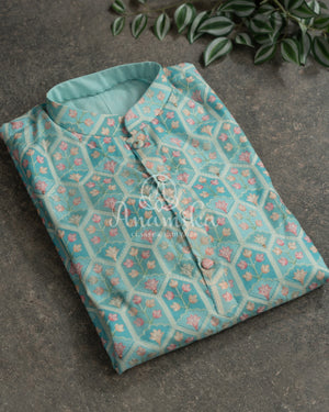Light Blue Embroidered Kurta on Silk