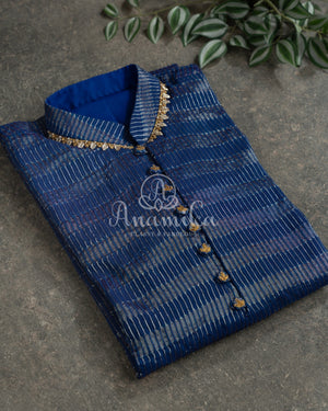 Dark Royal Blue Chanderi Silk Kurta with embroidery