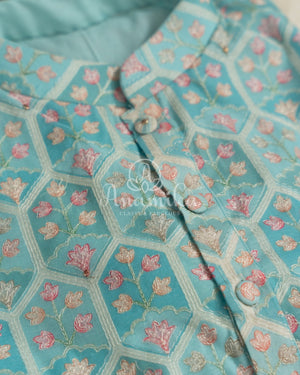 Light Blue Embroidered Kurta on Silk