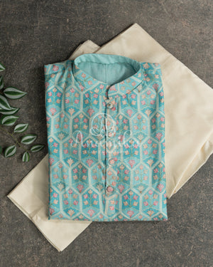 Light Blue Embroidered Kurta on Silk