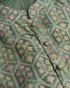 Sage Green Embroidered Kurta on Silk