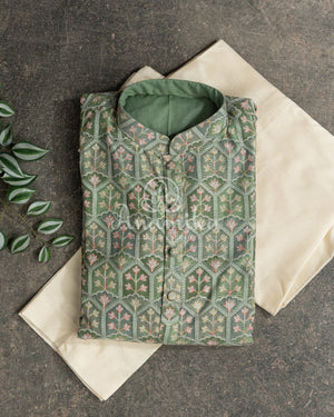 Sage Green Embroidered Kurta on Silk