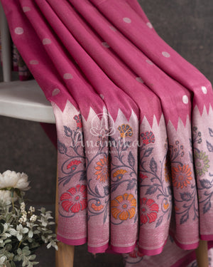 Onion Pink Tusser Georgette saree with a paithani border