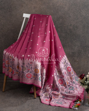 Onion Pink Tusser Georgette saree with a paithani border