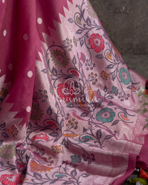 Onion Pink Tusser Georgette saree with a paithani border