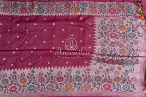 Onion Pink Tusser Georgette saree with a paithani border