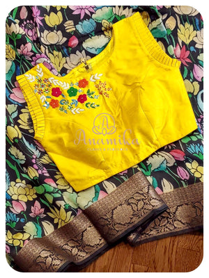 Black Floral Munga Silk Saree