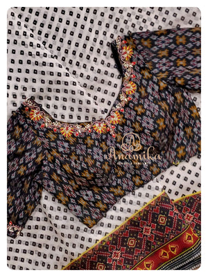Contemporary Design Organza Saree with Black Ikkat Work blouse