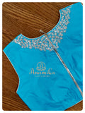 Blue Banarasi Chiffon Saree with sleeveless blouse