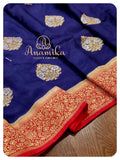 Dark blue munga silk saree with patola