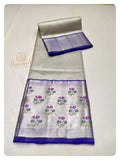 Silver/dark Blue Combination Venkatagiri Pattu saree