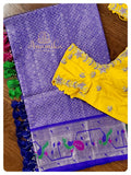Dark Bluish Purple Venkatagiri Pattu saree with contrast blouse
