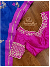 Blue Chanderi silk saree with hot pink pearl work blouse