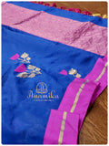 Blue Chanderi silk saree with hot pink pearl work blouse