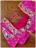 Blue Jamdaani saree with pink ikkat work blouse