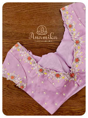 Blue Organza Chikankari with Scallop Border