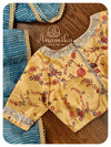 Blue Kora silk saree with floral blouse