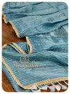 Blue Kora silk saree with floral blouse