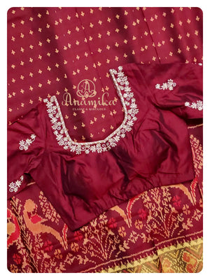 Brown Patola saree with classic full sleeves blouse