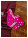 Chocolate Color Soft Silk Saree with Hot pink blouse