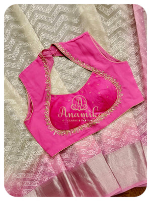 Cream & Pink shaded organza chikankari