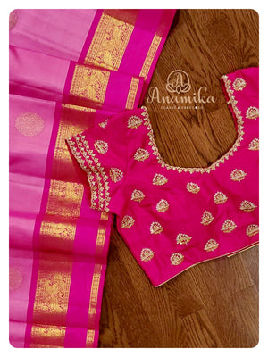 Pink Kanchi Silk Saree with hand worked blouse